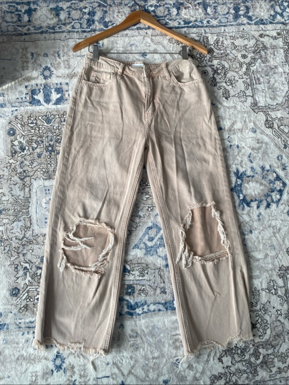 VERVET High-Rise Women’s WideLeg Crop Distressed Jeans in Light Brown